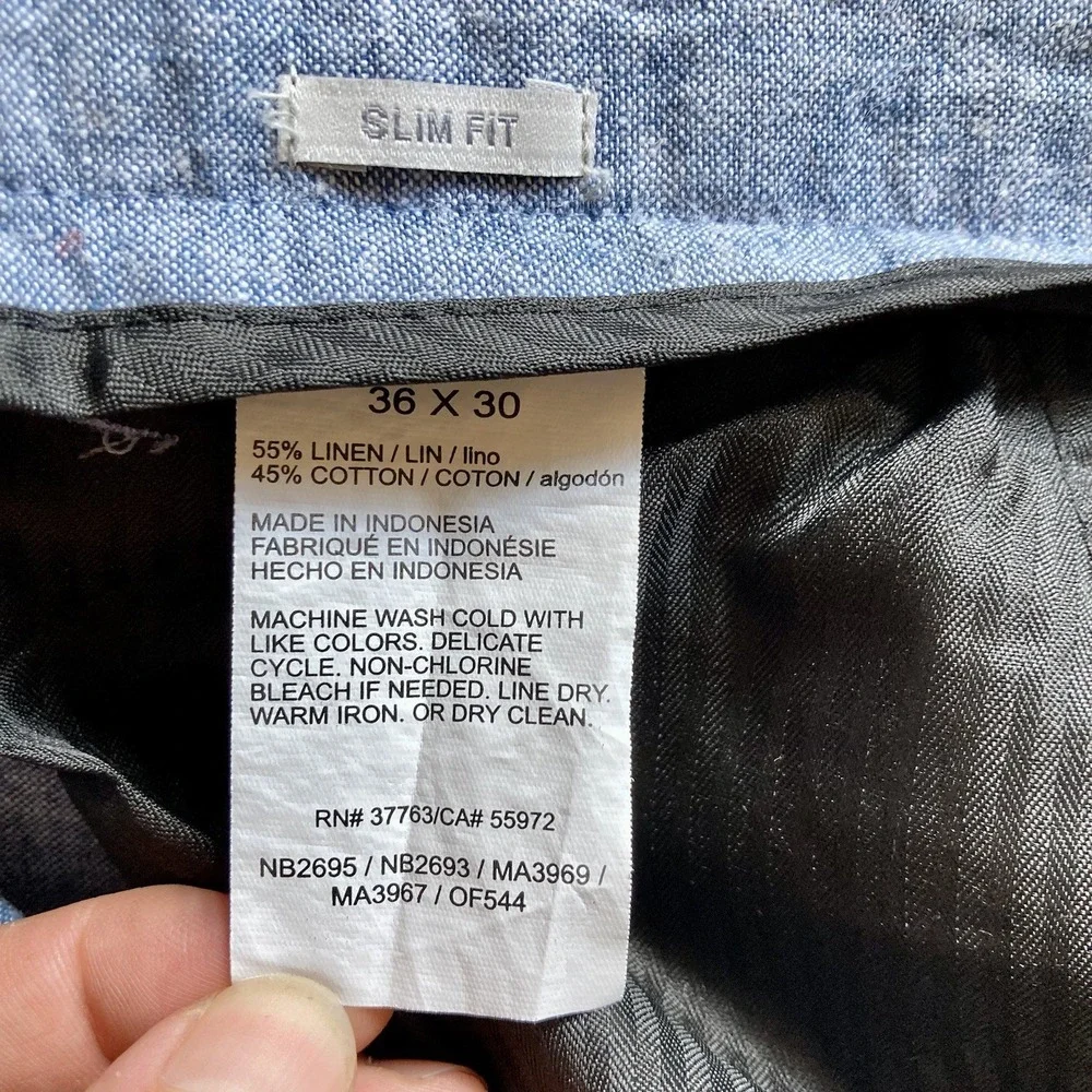 Perry Ellis Portfolio Linen Cotton Trouser Slack Mens 37.5x30.5 Baby Blue Breezy